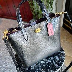 Coach Polished Pebble Black Leather Willow Tote 24